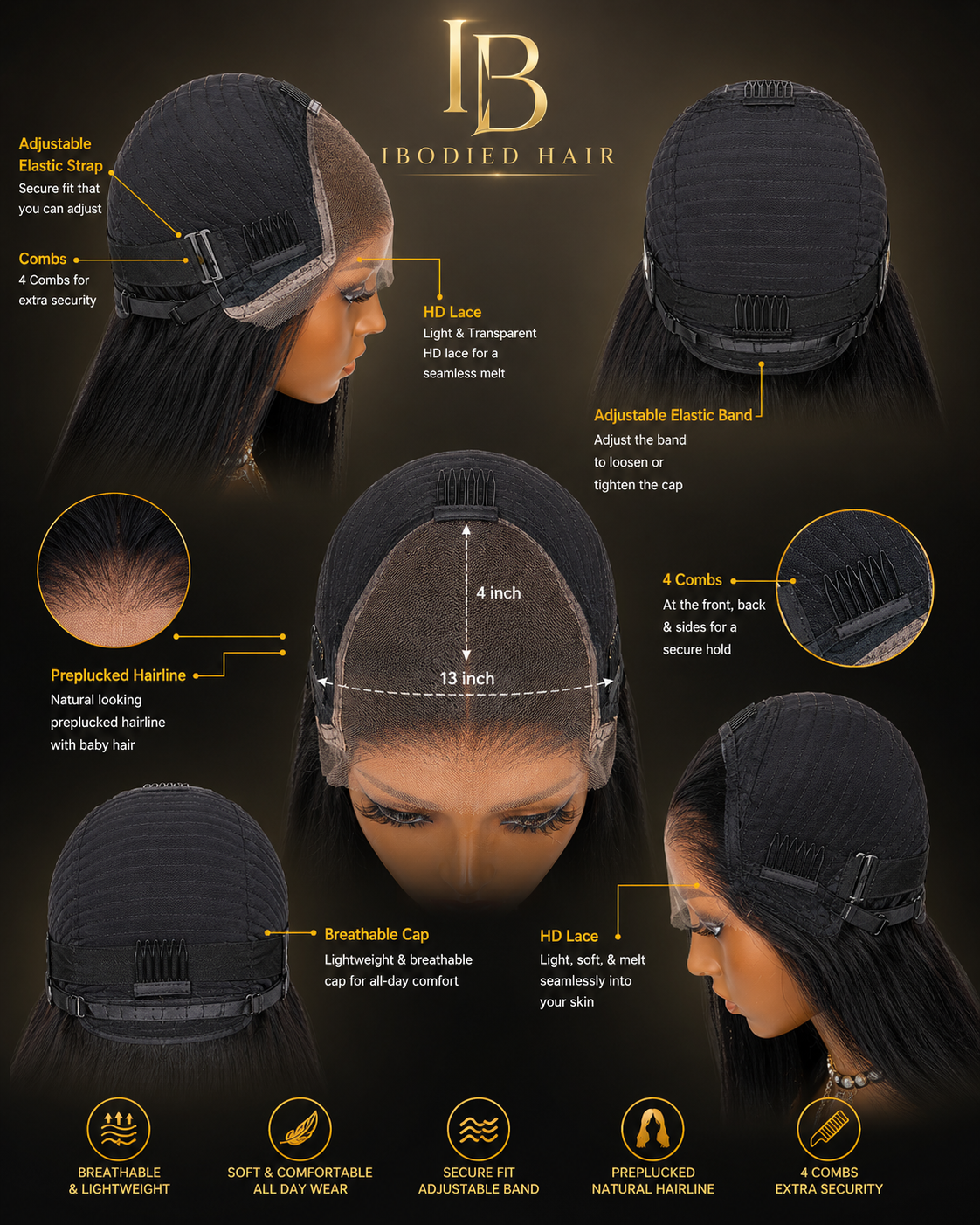 Black HD Straight Wig
