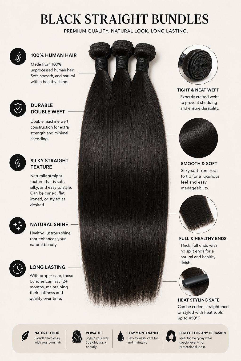 Black Straight Single Bundle
