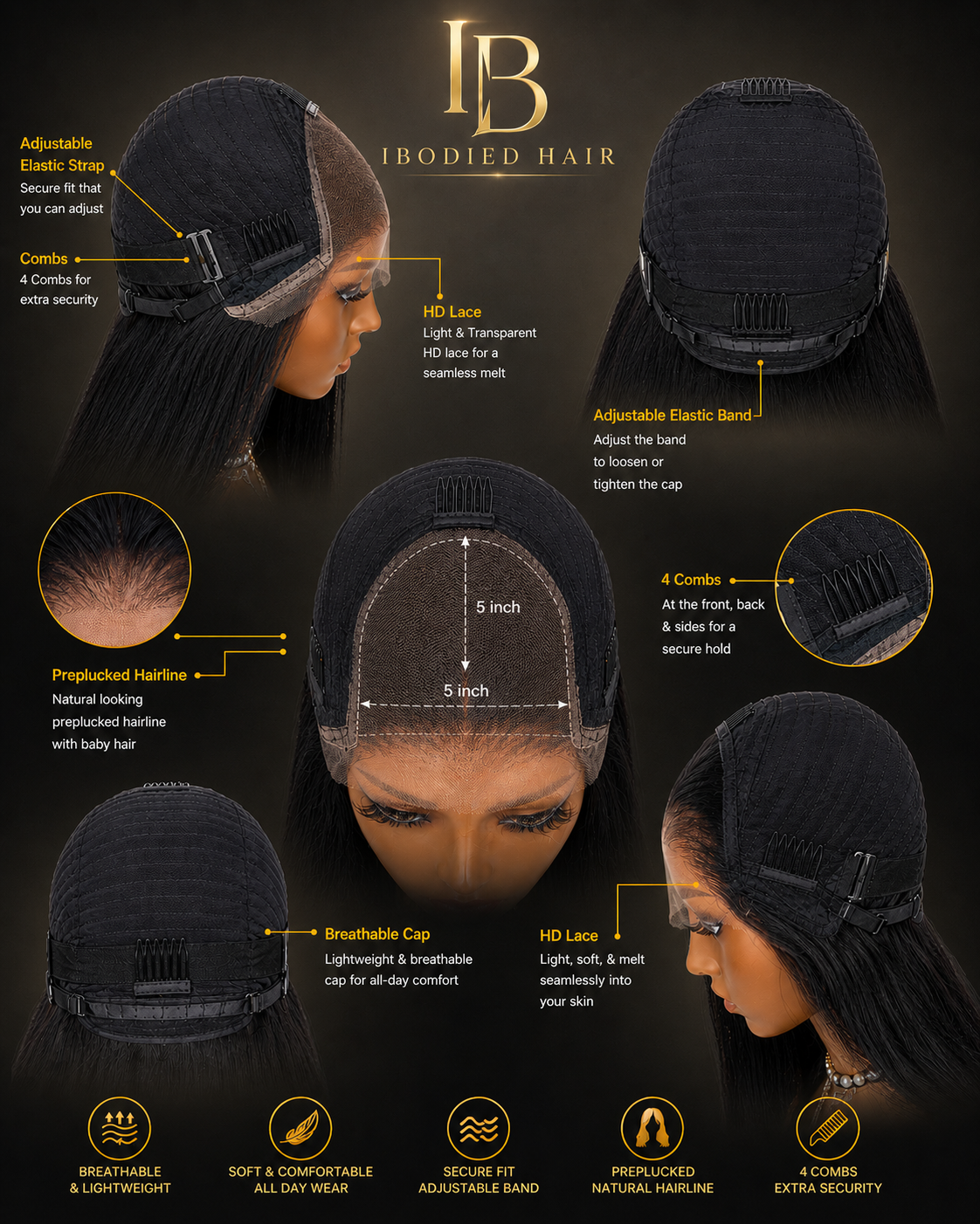 Black HD Straight Wig